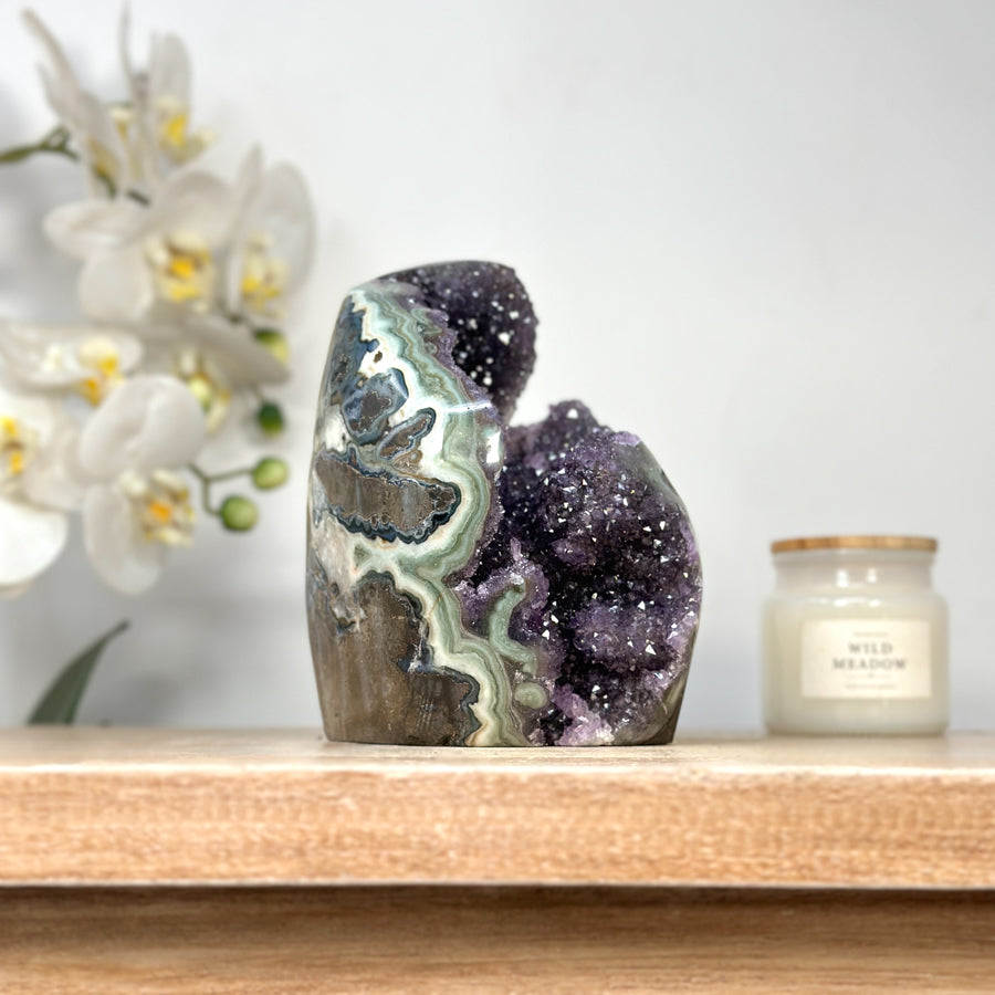 Natural Amethyst Cathedral with Green Jasper Shell - CBP1107