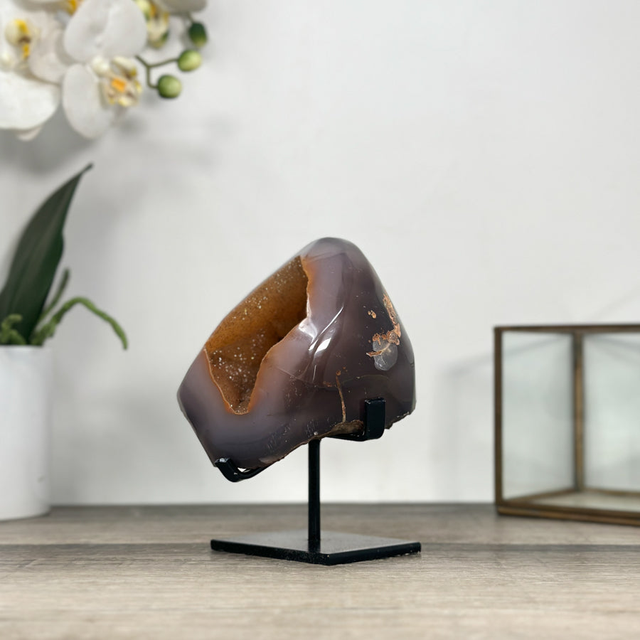 Natural Agate Geode in Orange Hues With Metal Stand - MWS2761