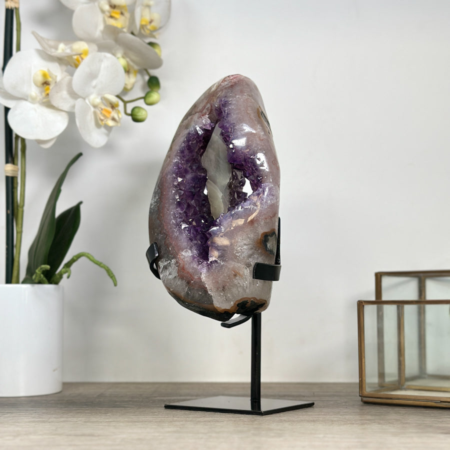 Unique Amethyst Geode with Quartz Shell &amp; Calcite Inclusion - MWS2357