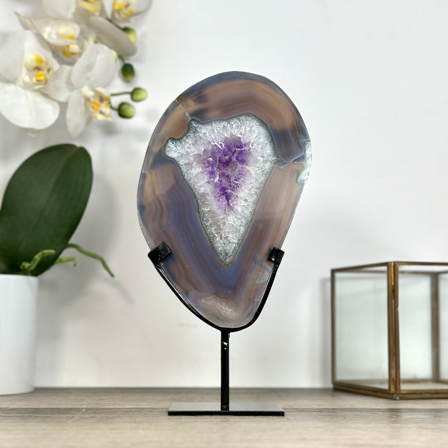 Agate &amp; Amethyst SLice with Metallic Stand - MWS2915