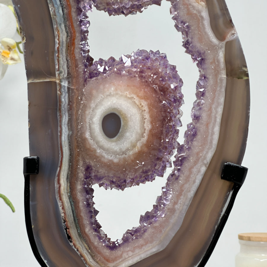 Unique Large Amethyst &amp; Agate Geode Slice Portal with Stalactite Formation - MWS1568