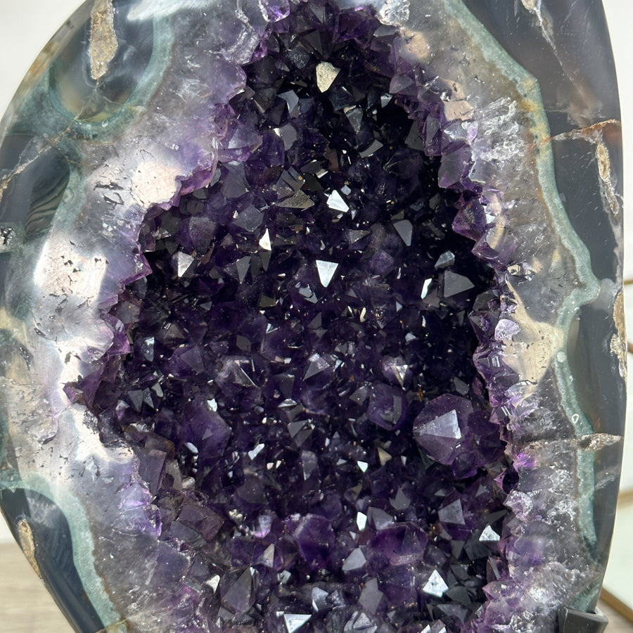 Deep Purple Amethyst Geode With Metal Stand – Elegant Crystal Display - MWS2700
