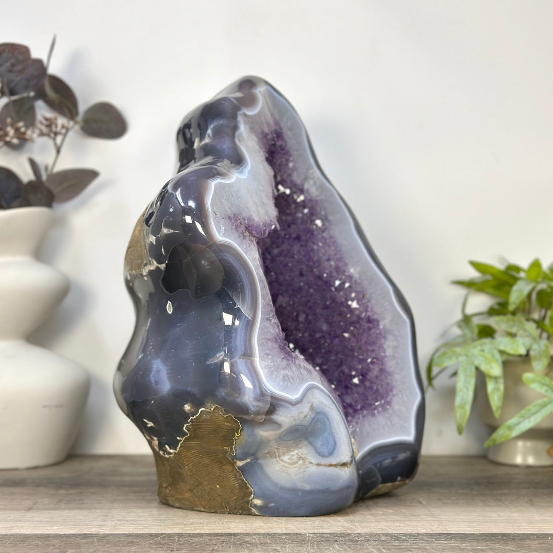 XXL Blue Agate &amp; Amethyst Geode Free Form Statement Piece from Uruguay - CBP1440