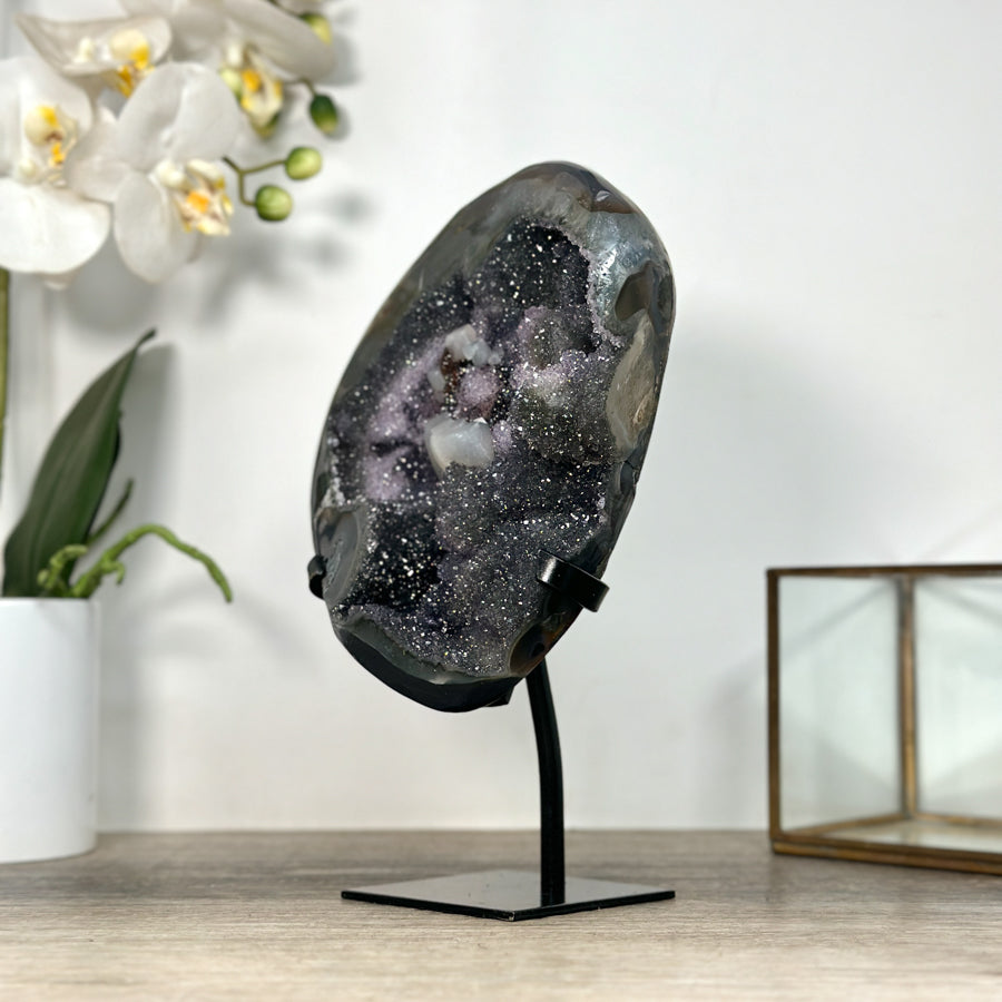 Natural Agate Matrix with Rainbow Quartz Druzy Crystals - MWS2514