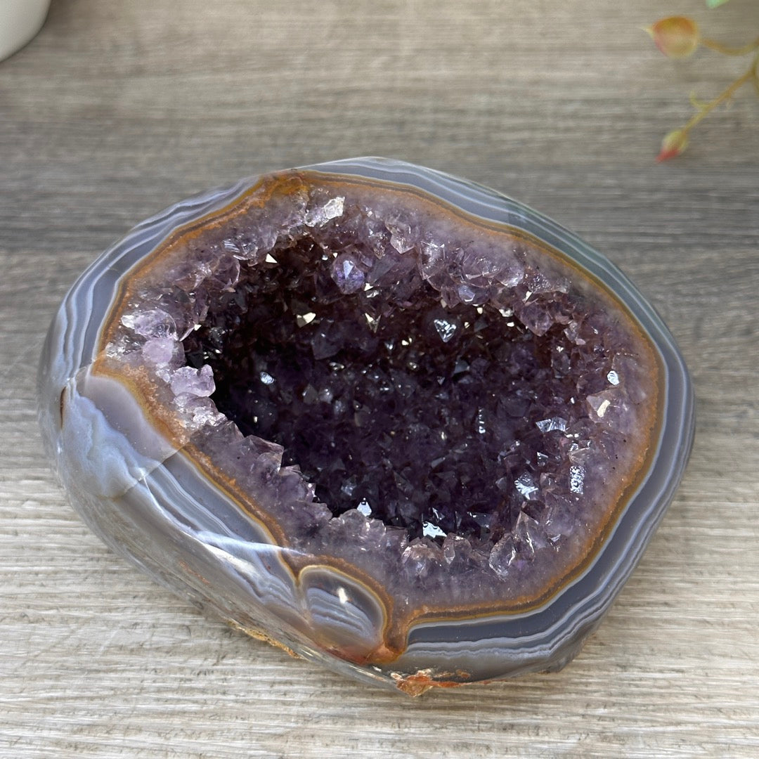 Amethyst &amp; Banded agate Stone Geode - STGE0062