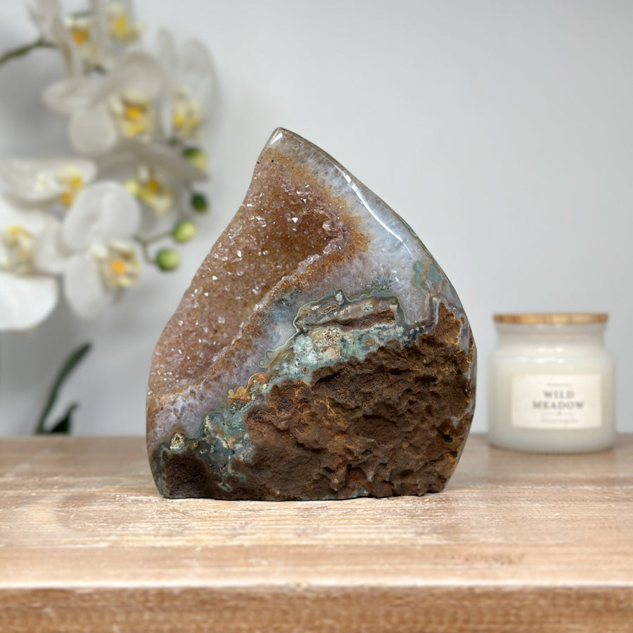 Natural Quartz Flame Carving Geode - FST0150