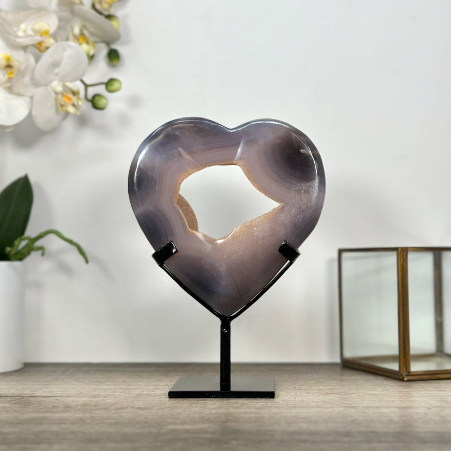 Natural Blue Agate &amp; Orange Tone Druzy Heart Portal - HST0340