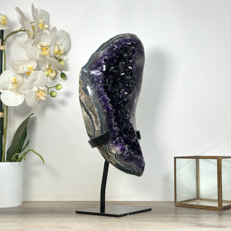 XXL Natural Amethyst Centerpiece - Deep Purple Crystals - Stand Included - MWS2599