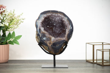 Large polished Agate & Amethyst Geode on Iron Stand - MWS0367