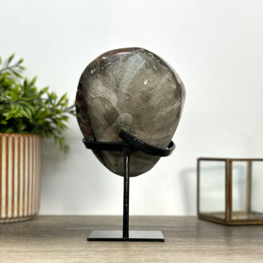 Top Grade Natural Amethyst Crystal Cluster on Metal Stand – Deep Purple Specimen from Uruguay - MWS2412