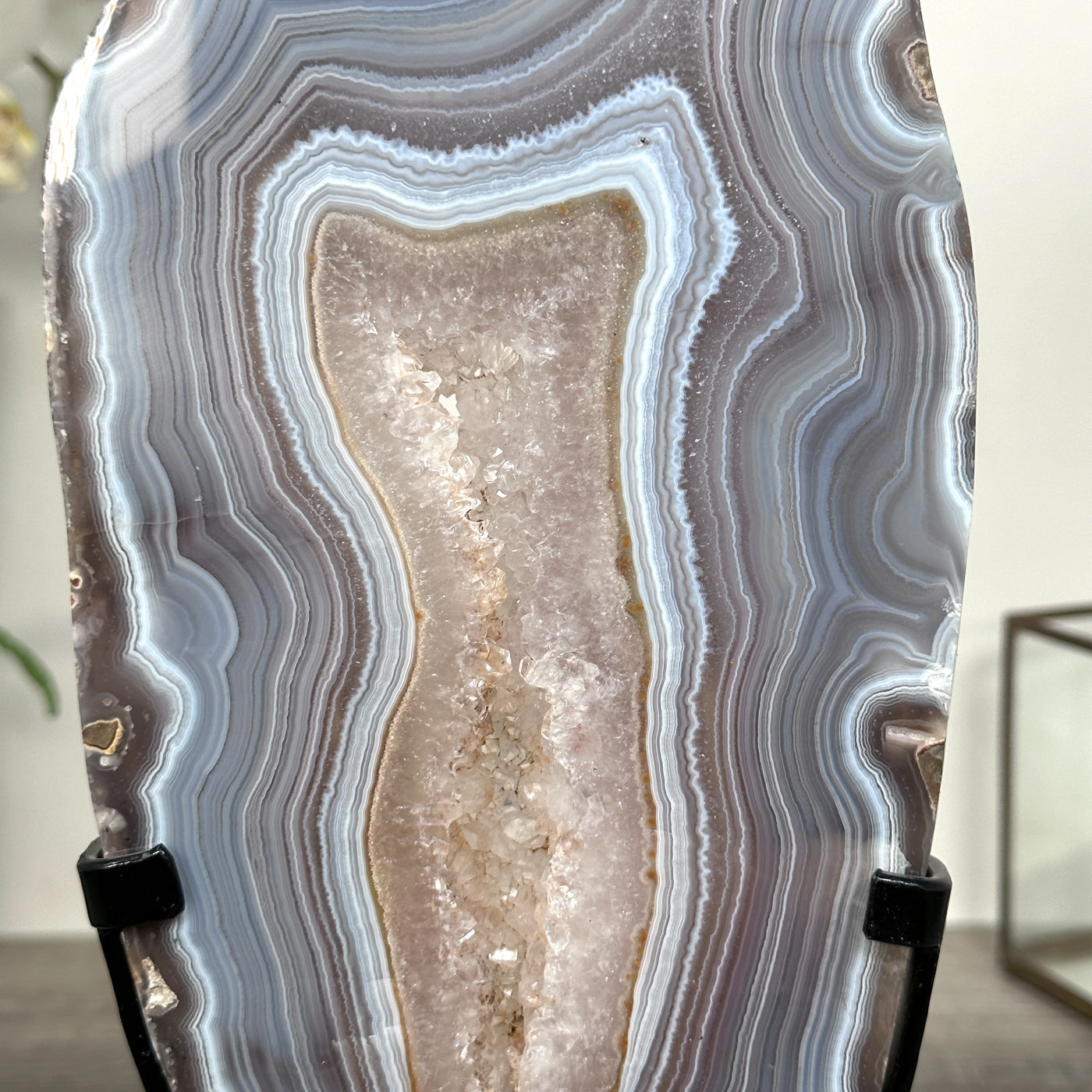 Blue Banded Agate Slice on Stand – Home Decor Display Specimen - MWS2663