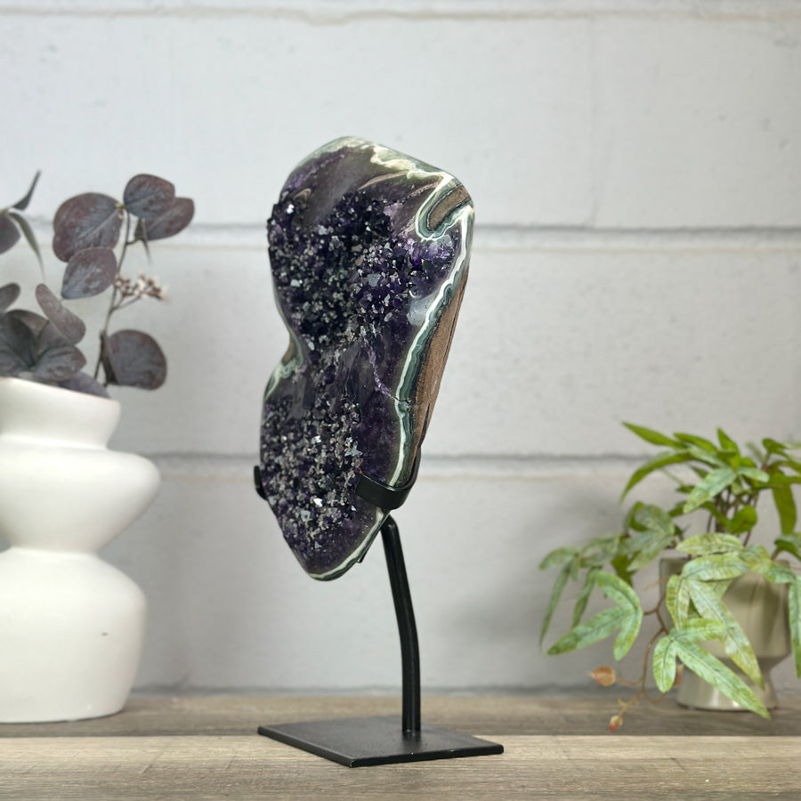 Top Quality Natural Amethyst Crystal Cluster with Green Jasper - Stand Included - MWS3153