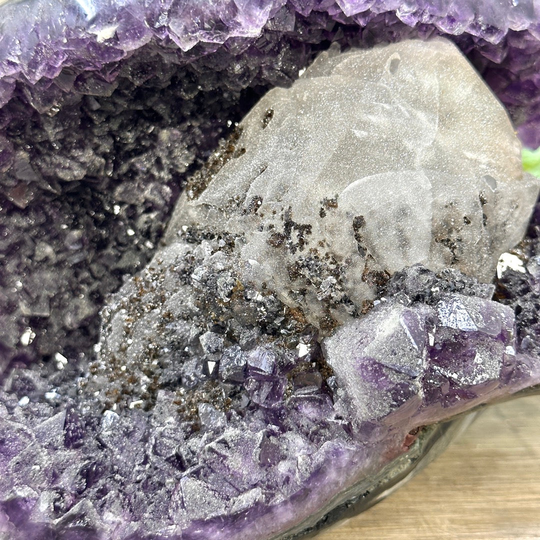 Natural Uruguayan Amethyst Geode with Calcite Formation Covered with Sugar Quartz Crystals - CBP1412