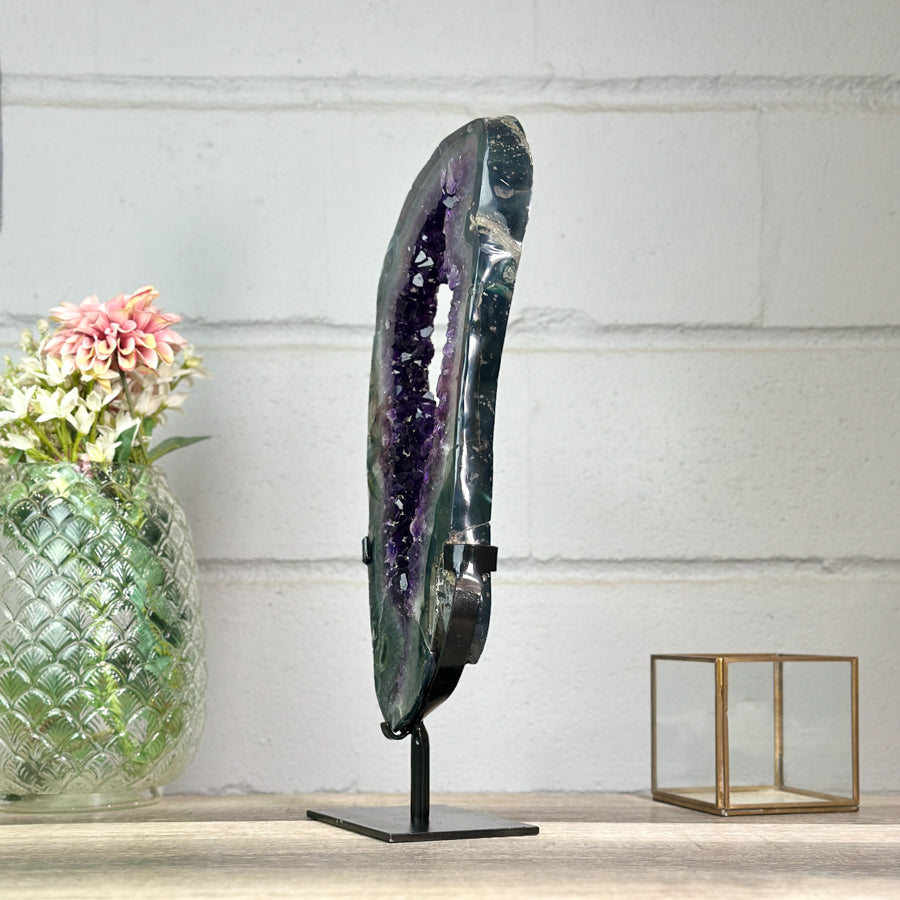 Deep Purple Amethyst Geode Slice on Metal Stand - MWS2758
