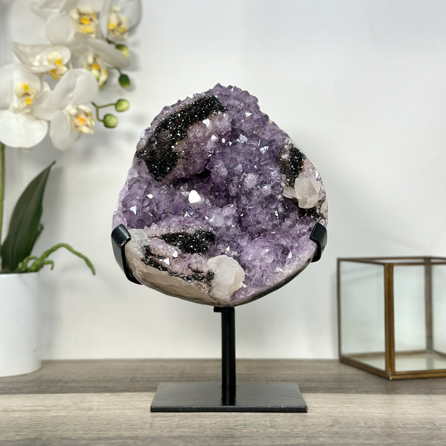 Natural Amethyst Cluster with Back Hematite &amp; Calcite Crystal Formation - MWS2706