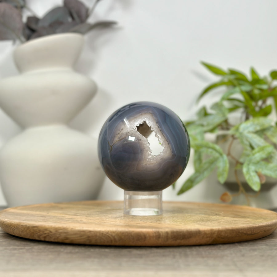 Banded Agate &amp; Quartz Druzy Sphere Geode - SPH0154