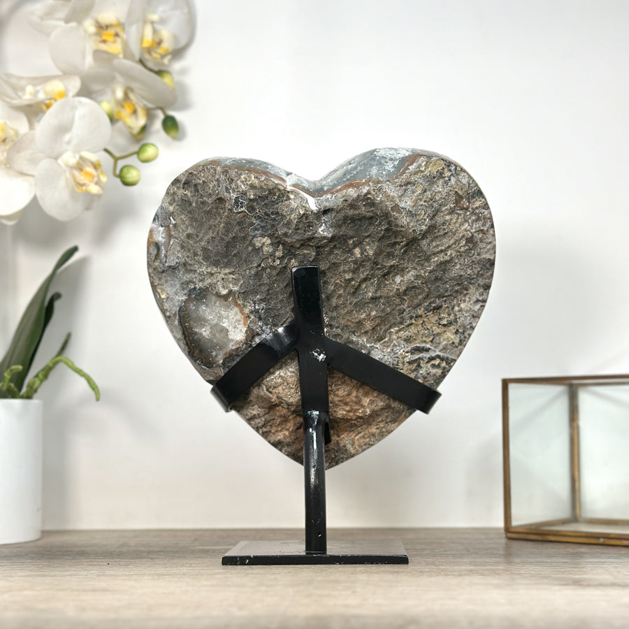 XL Natural Amethyst &amp; Quartz Stone Heart Carving from Uruguay - HST0320