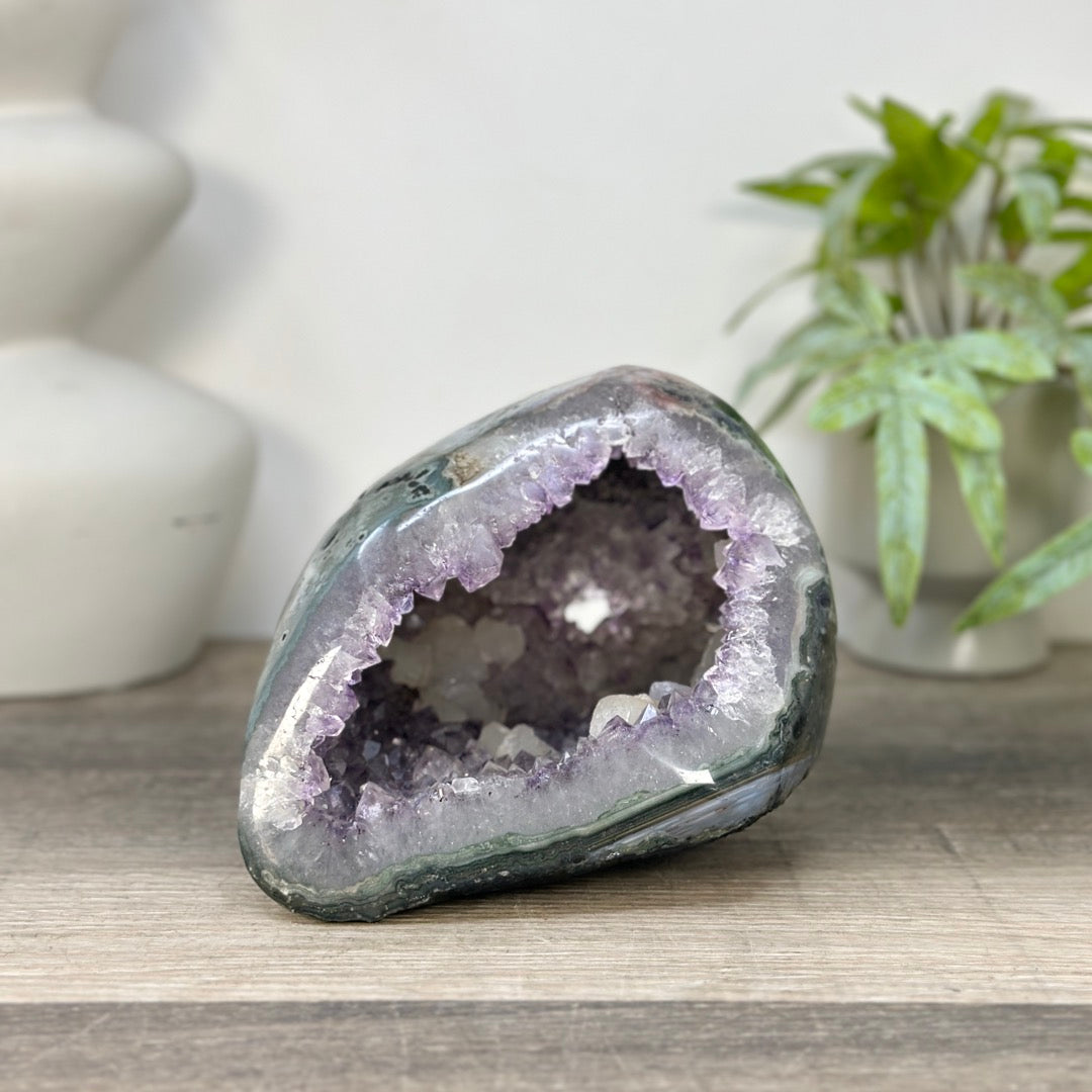 Natural amethyst Geode with Calcite Crystal Inclusions - STGE0091