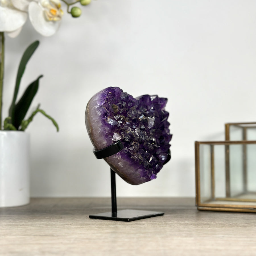 Natural Amethyst Crystal Heart with Calcite Inclusions - HST0319