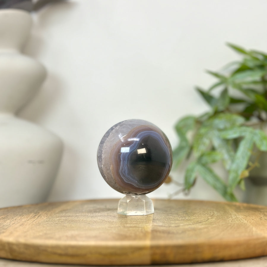 Banded Agate &amp; Quartz Druzy Sphere Geode - SPH0218