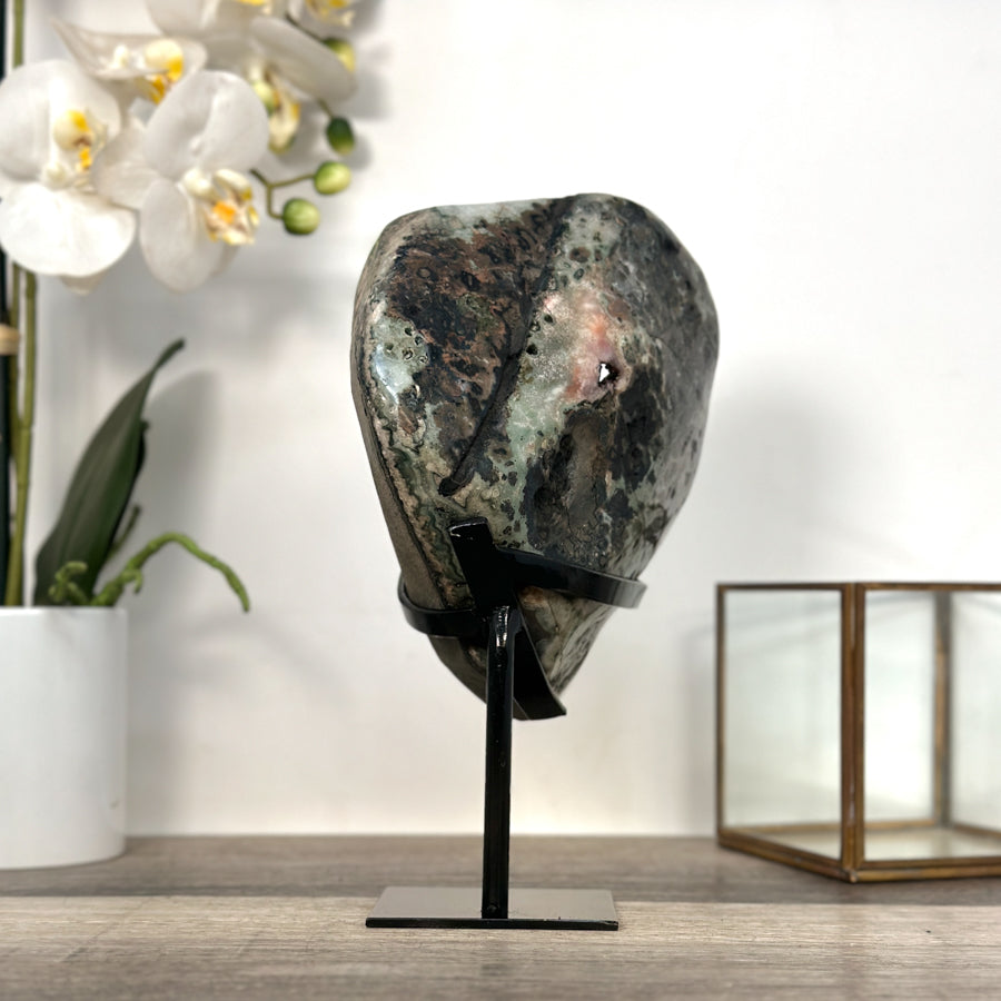 Amethyst Geode with Green Jasper Matrix on Stand – Natural Mineral Specimen - MWS2613