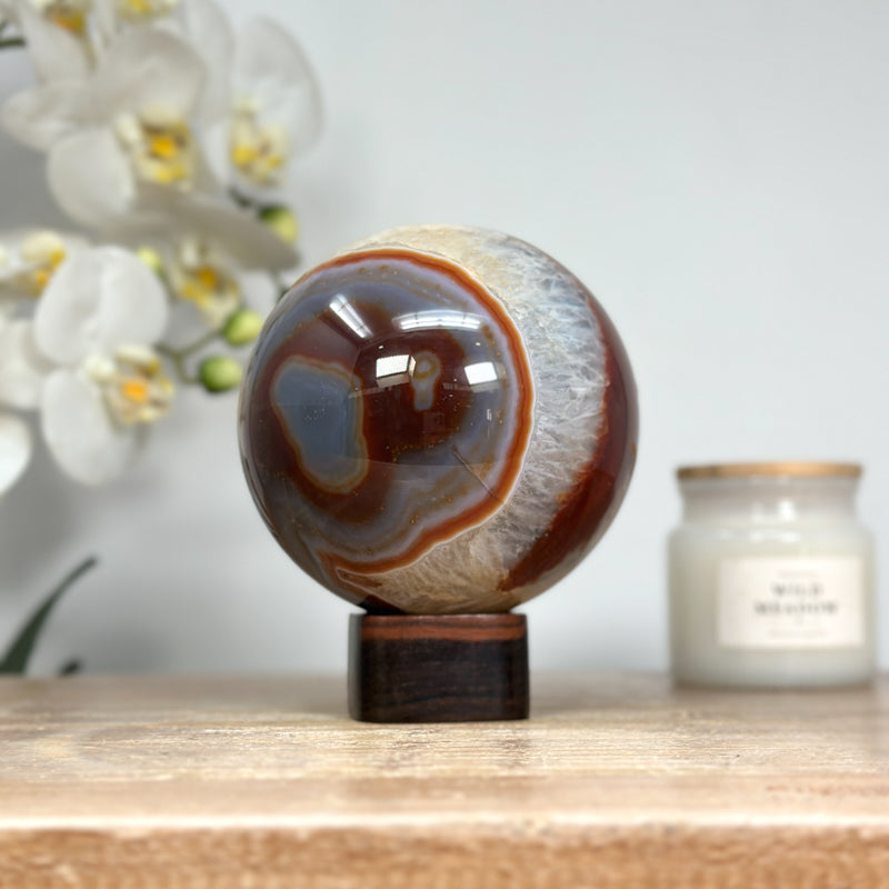 Dyed Banded Agate &amp; Quartz Sphere Geode - SPH0145