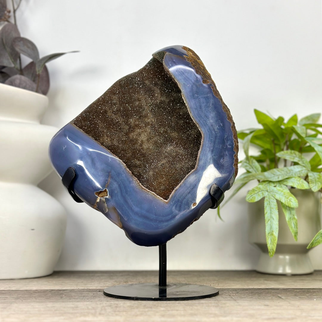 Large Natural Blue Agate &amp; Quartz Druzy Crystal Geode - MWS3361