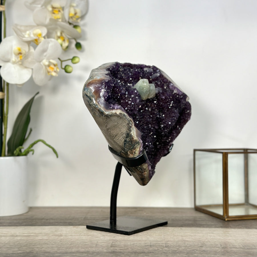 Deep Purple Amethyst on Metal Stand with Calcite - MWS2710