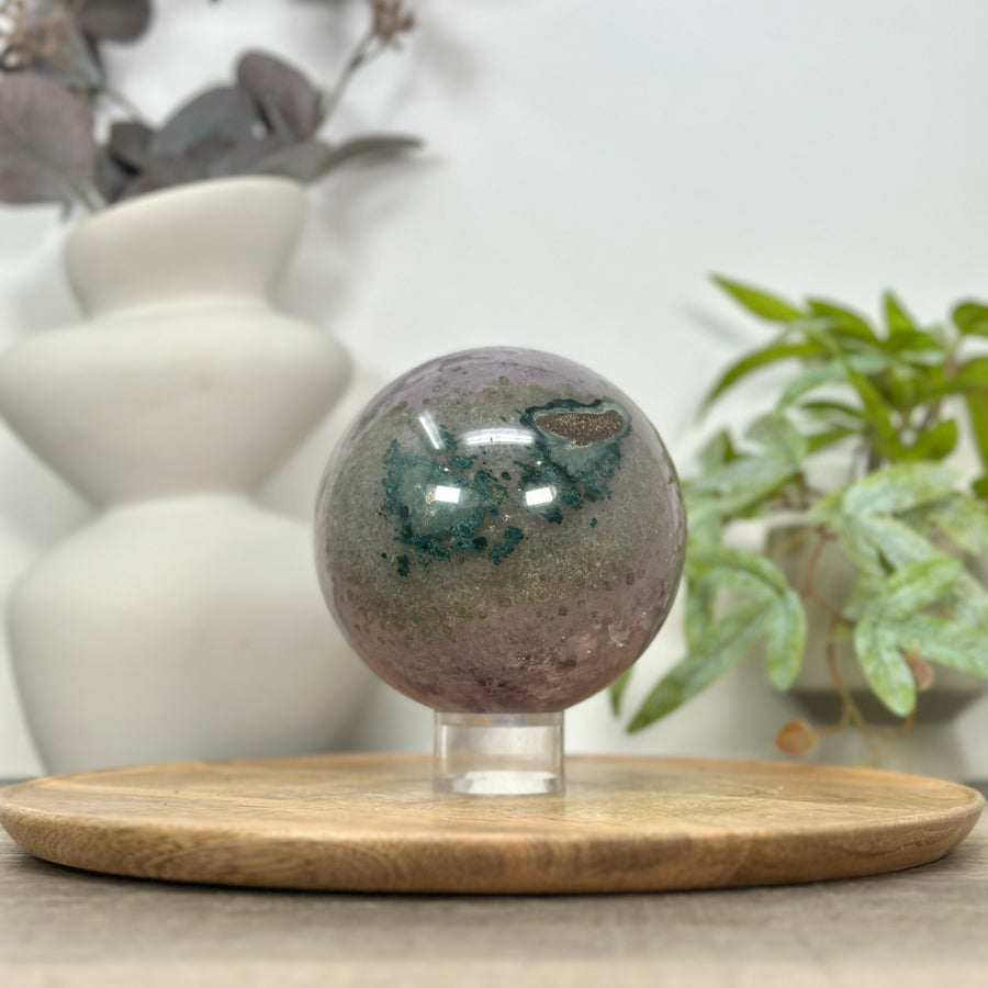 Amethyst &amp; Quartz Sphere Geode with Druzy Interior - SPH0160