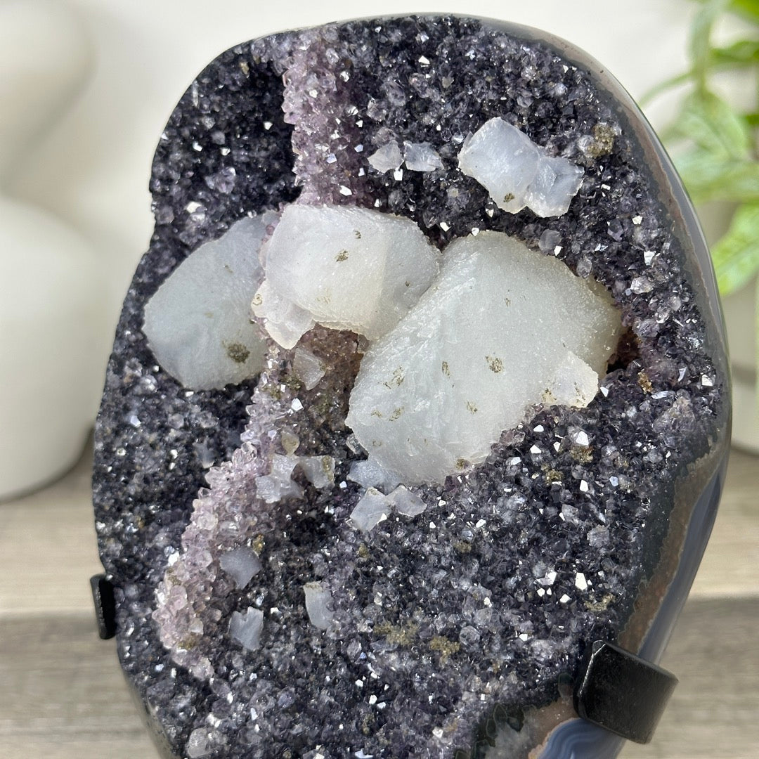 Natural Amethyst Cluster with Agate Matrix and Calcite Formation - MWS3349