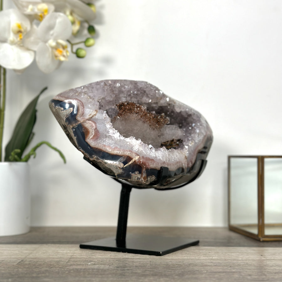 Geode Agate Crystal Cluster with Calcite Centerpiece - Collector Display Specimen - MWS2614