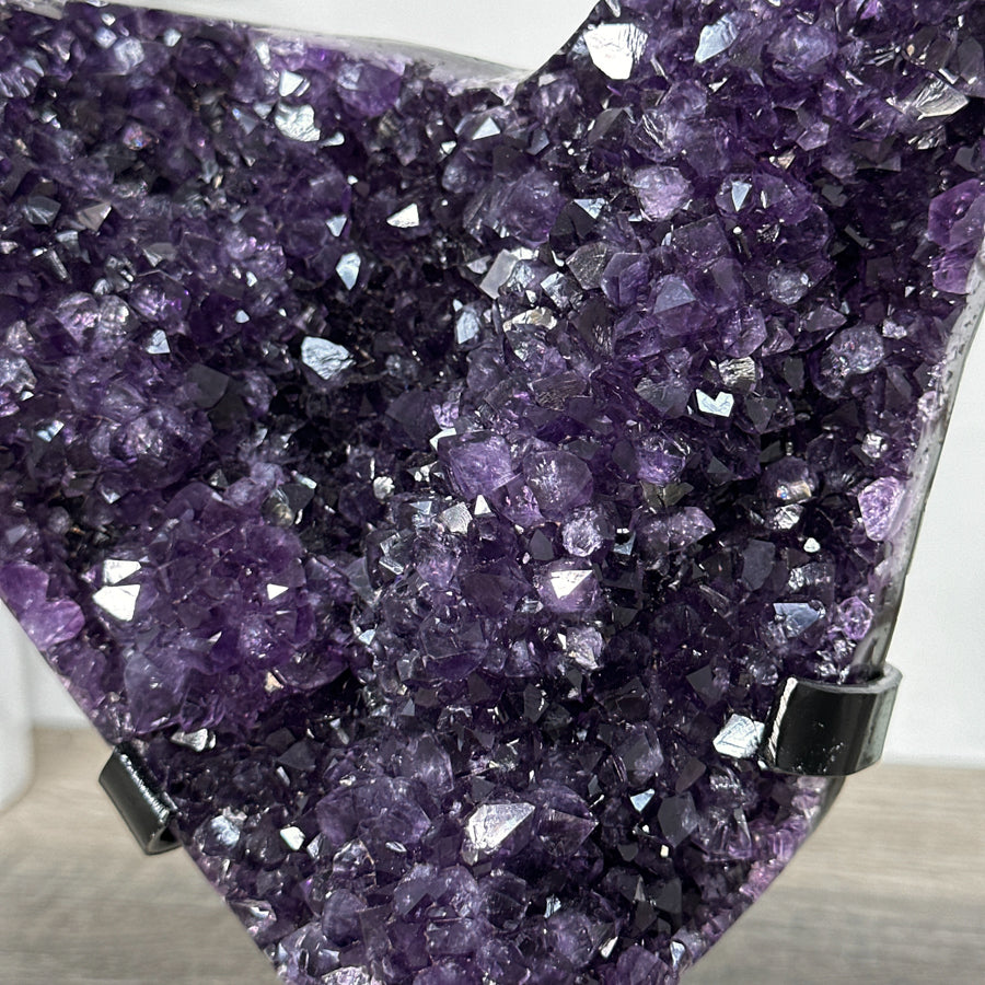 Deep Purple Amethyst Cluster on Metal Stand – Stunning Crystal for Meditation Space Decor - MWS2709