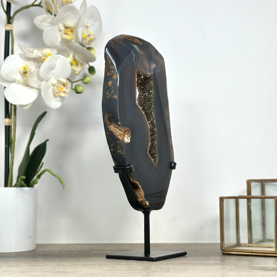 Large Agate Geode Slice with Custom Made Metallic Stand - MWS2327