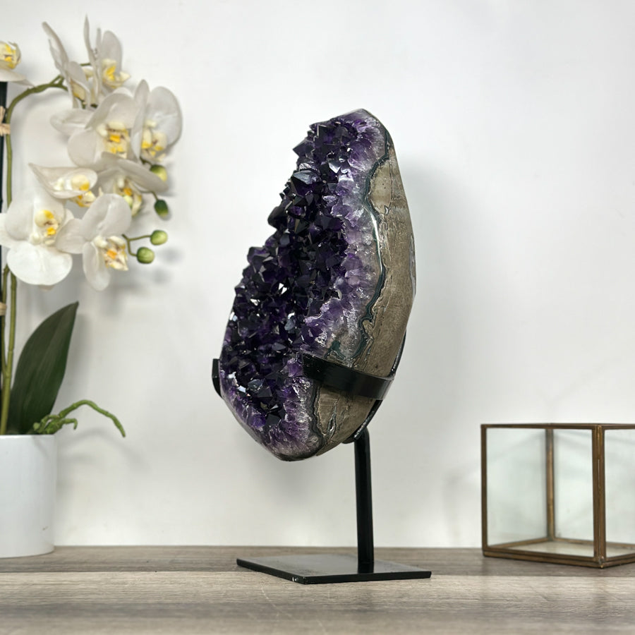 Top Grade Deep Purple Amethyst with Metal Stand – Stunning Crystal Statemen Piece - MWS2747