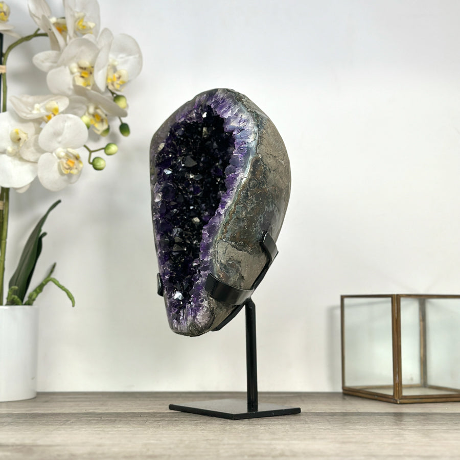 Natural Large Amethyst Geode with Shinny Crystals on Metal Stand - MWS2821