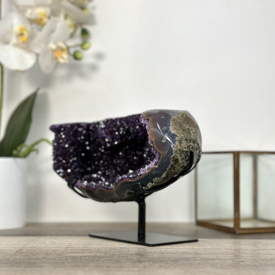 Deep Purple Amethyst Crystal Geode on Stand – Home or Office Decor Display - MWS2628
