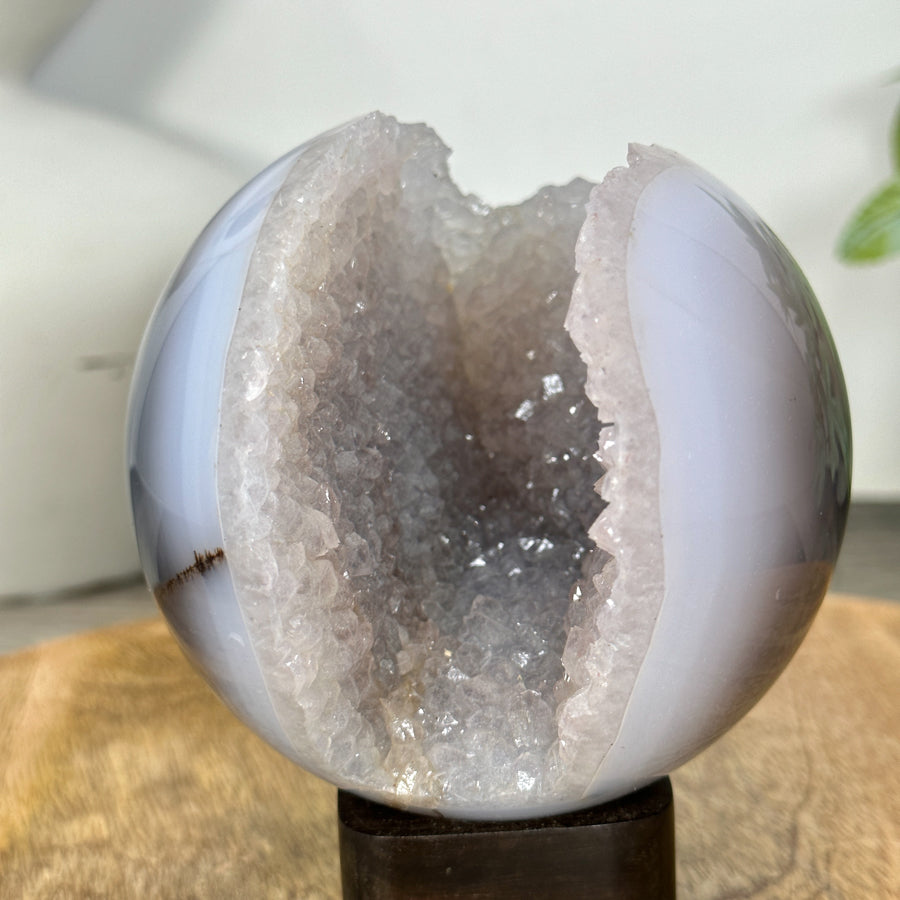 Banded Agate &amp; Druzy Quartz Sphere Geode - SPH0206