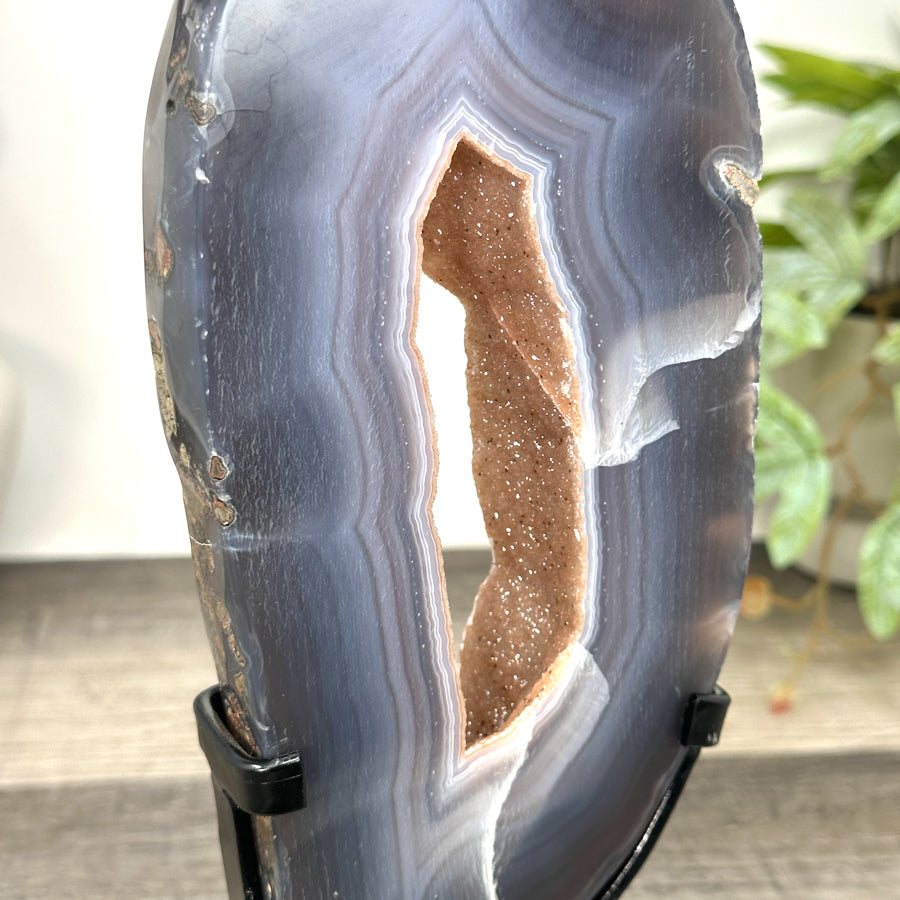 Natural Blue Banded agate &amp; Quartz Druzy Crystal Portal - MWS3250