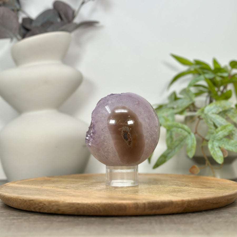 Uruguayan Amethyst Druzy &amp; Agate Sphere Geode - SPH0150
