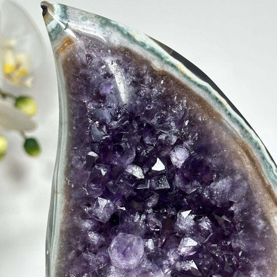 Deep Purple Amethyst &amp; Green Jasper Stone Flame Carving - FST0135
