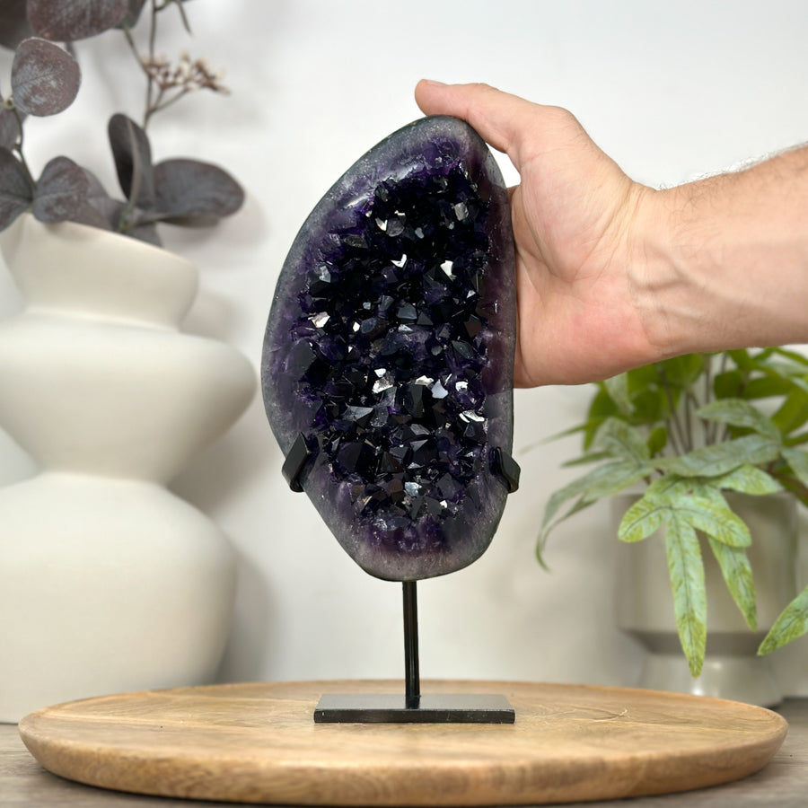 Deep Purple Amethyst Geode on Metal Stand - Perfect for Home Decor - MWS3061