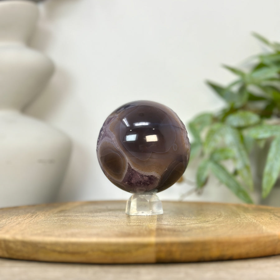 Amethyst &amp; Banded Agate Sphere Geode with Crystal Cavity - SPH0227