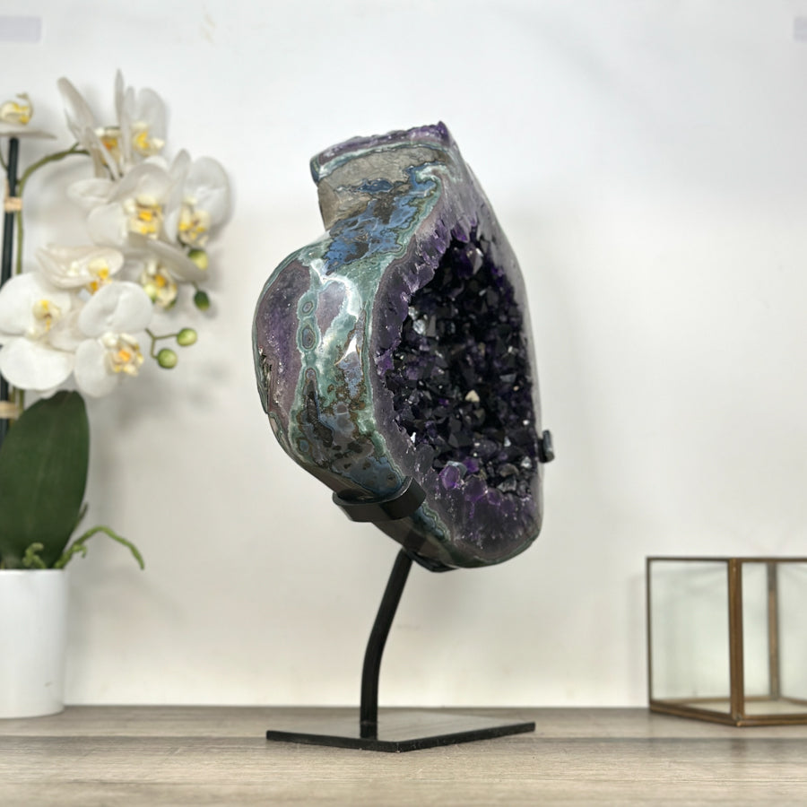 Large Deep Purple Amethyst Geode on Metal Stand - MWS2966