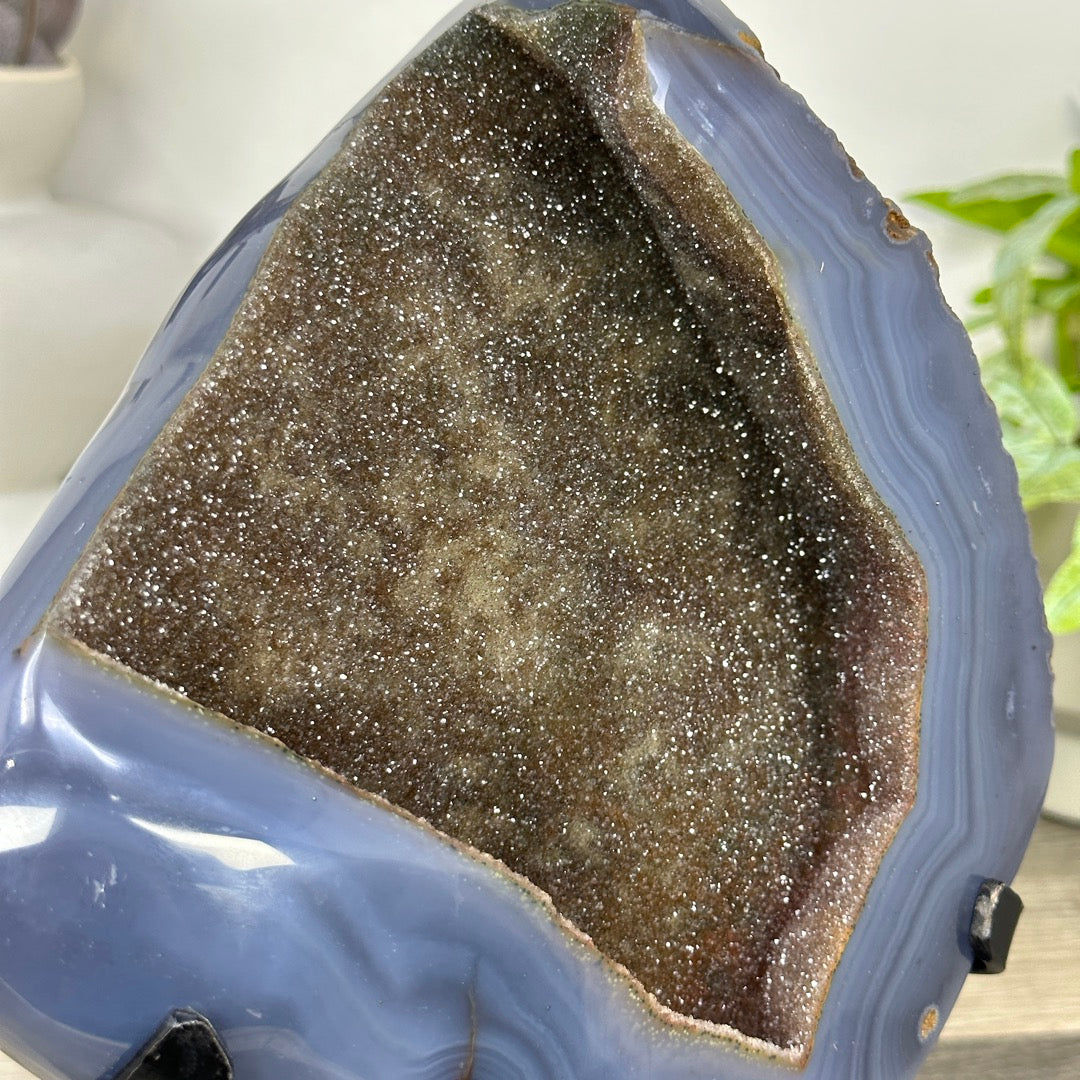 Large Natural Blue Agate &amp; Quartz Druzy Crystal Geode - MWS3361