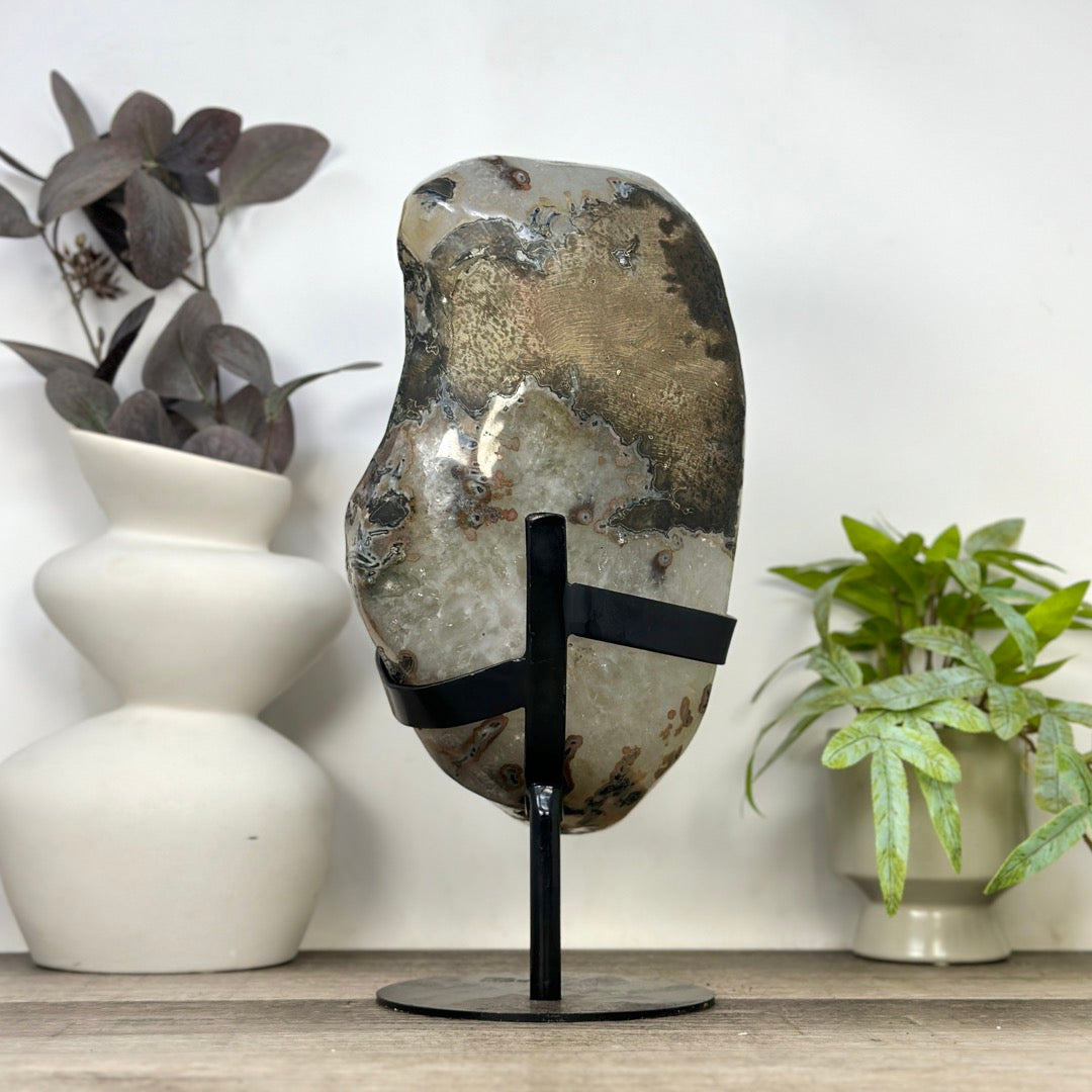 XXL Natural Green Sugar Quartz Specimen Statement Piece on Metal Stand - MWS3366