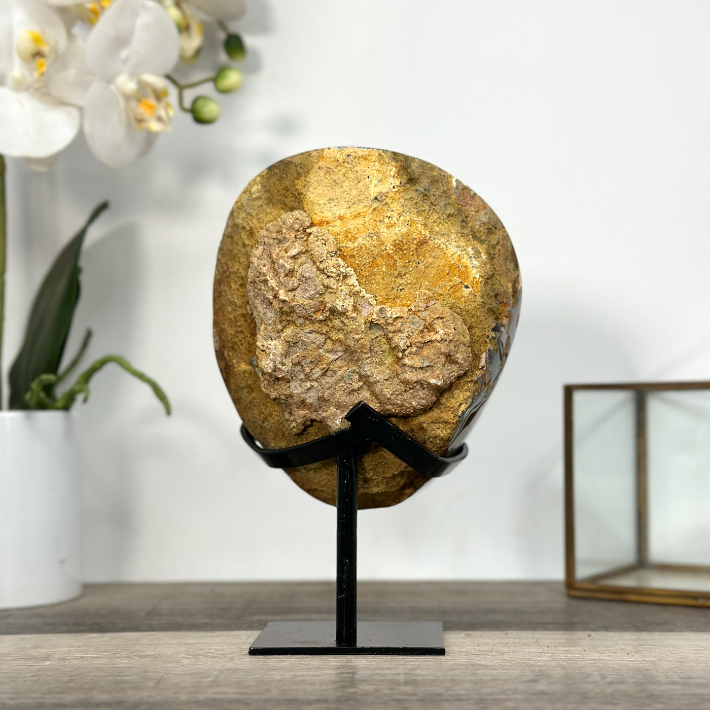 Natural Amethyst Geode with Calcite Inclusions on Stand - MWS2681