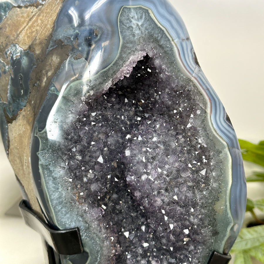 Unique Double Amethyst &amp; Agate Geode with Rotary Stand - MWS3176
