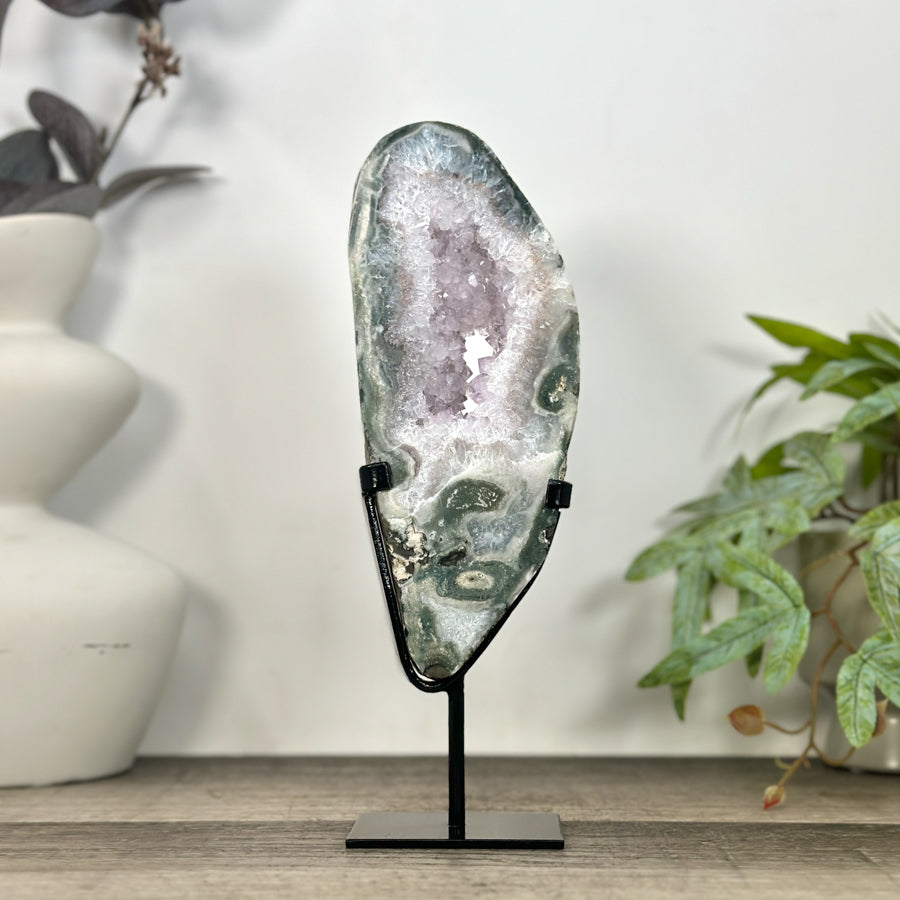 Natural Green Jasper &amp; Quartz Geode Slice Portal - MWS3241