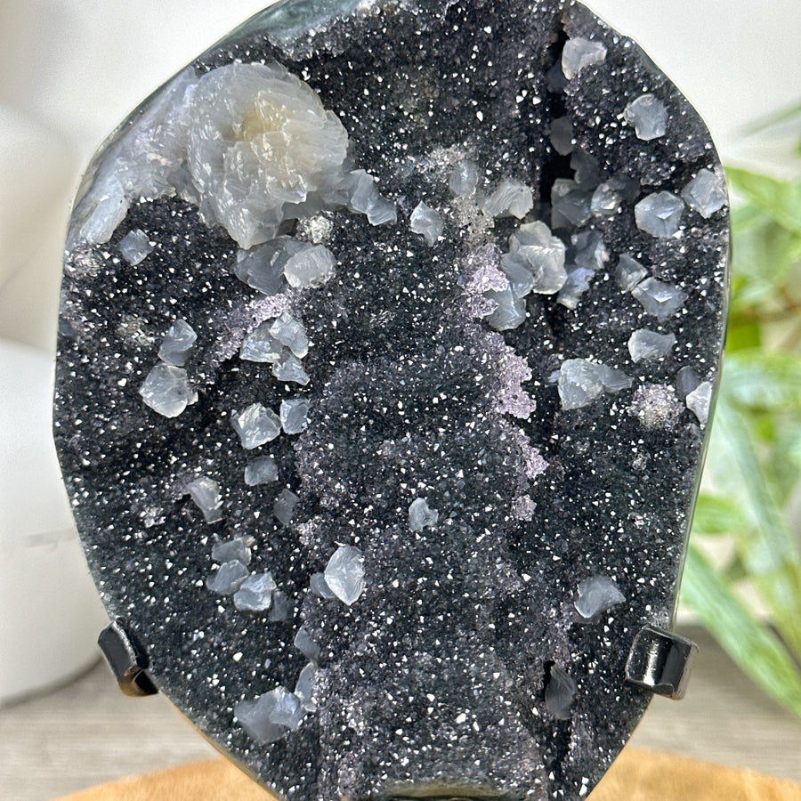Black Amethyst Galaxy Geode with Calcite Formations - MWS3259