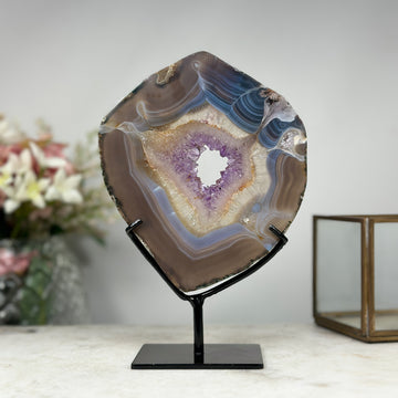 Rare Natural Amethyst & Blue Agate Geode Slice: - MWS0841